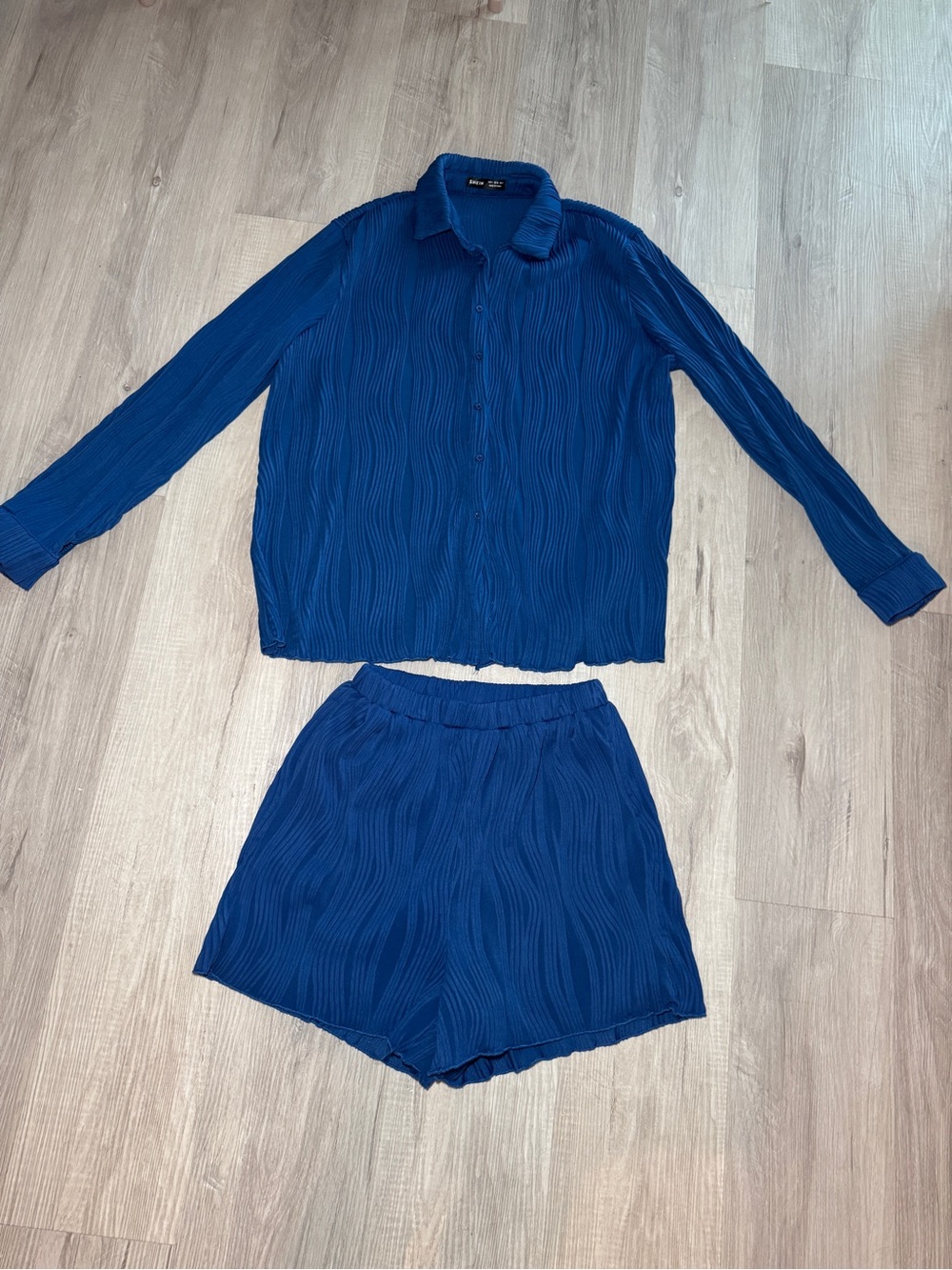 SHEIN Blue Pleated High Waist Shorts Set